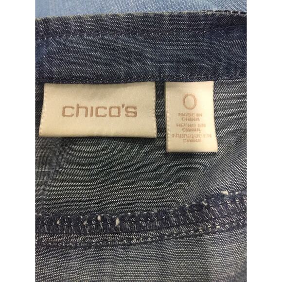 Chicos 0 US 4 Dip Dye Chambray Tunic Jacket Blue Ombre Embroidered Open Front - Picture 9 of 12